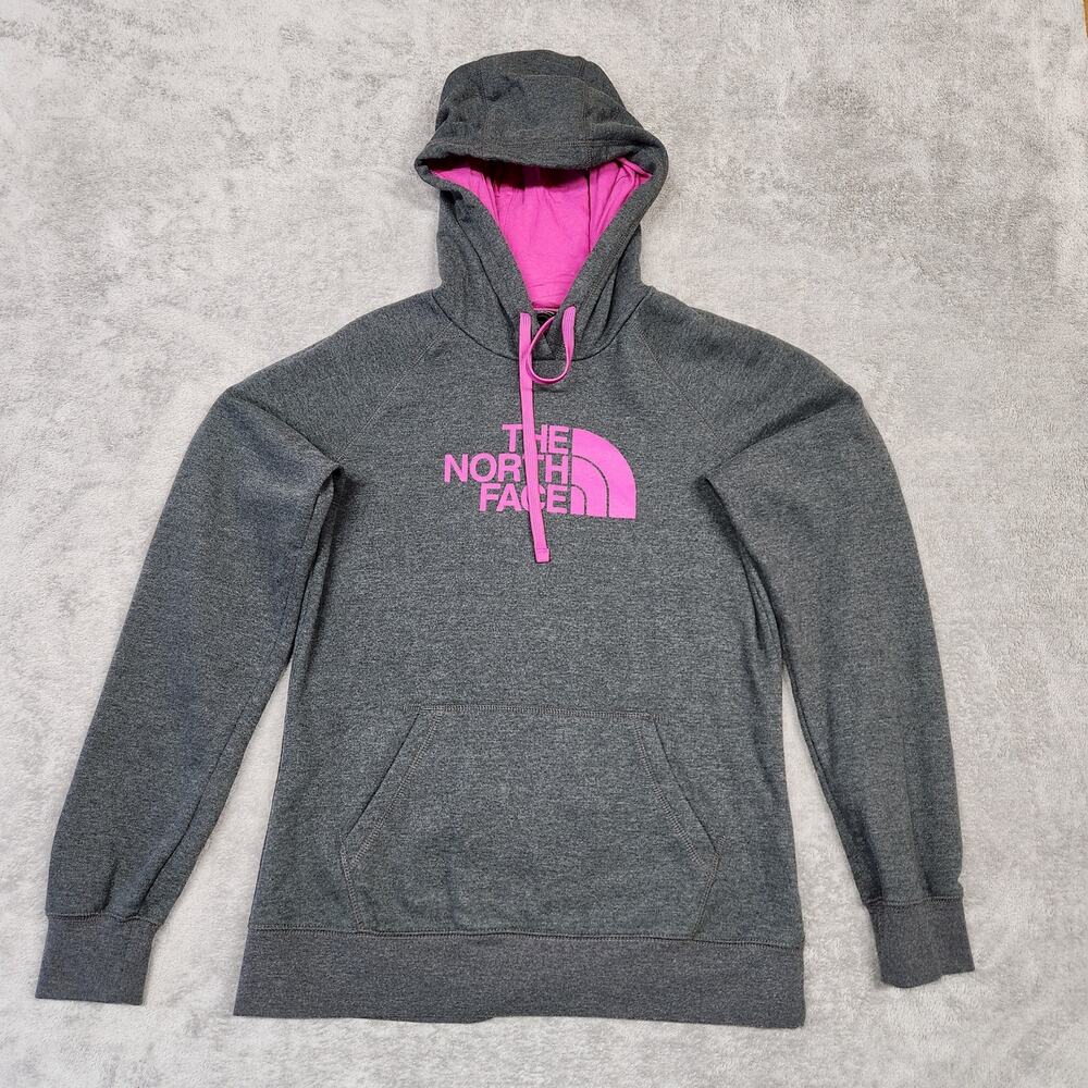 The North Face Avalon Hoodie Womens Large Gray Pink Center Logo
